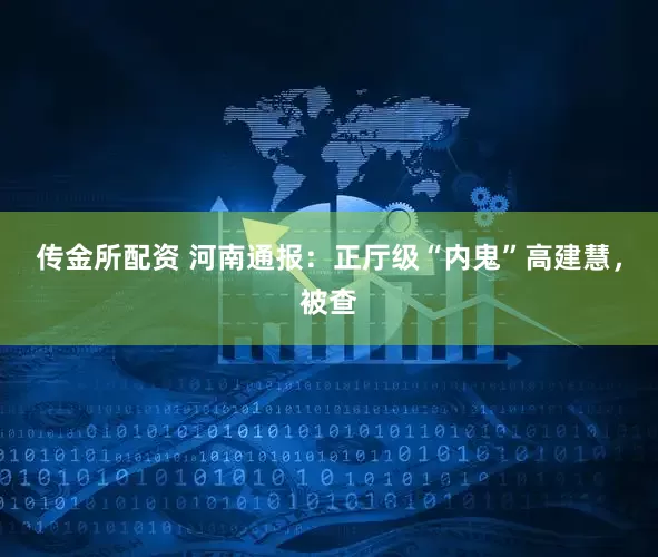 传金所配资 河南通报：正厅级“内鬼”高建慧，被查